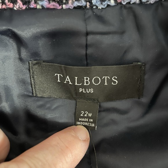 Talbots Womens Plus 22w Breeze Tweed Jacket Blazer Braided Trim Blue Pink NWT - Picture 8 of 10